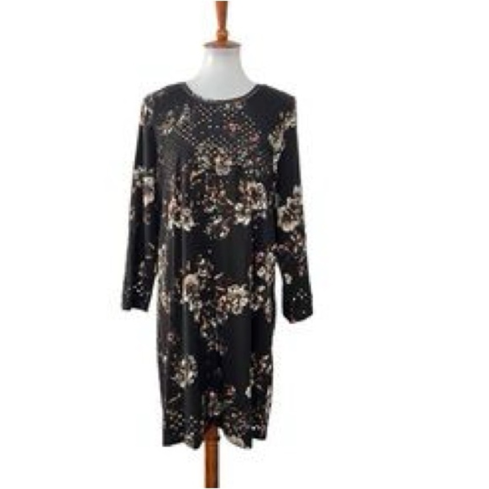 Anthropologie Ranna Gill Chic Black Floral Long Sleeve Dress